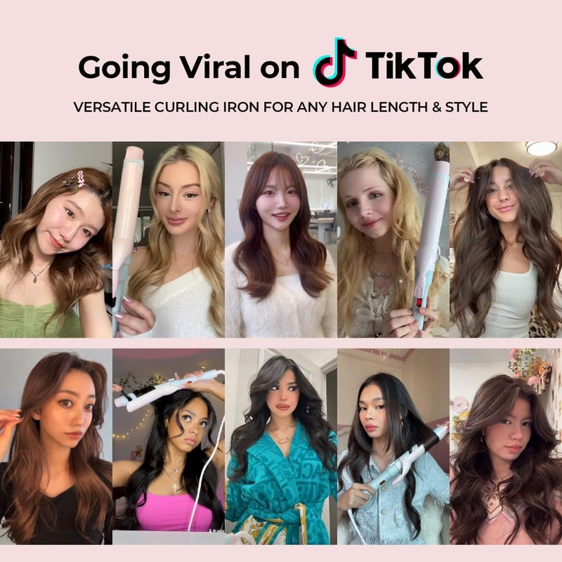 Glow Up Curling Iron 1 1/2 Inch - 7.3" Long Barrel Ceramic Hair Curler for Blowout, Beach Waves - Curling Wand Designed for Long Hair - Cotton Candy - Image 2